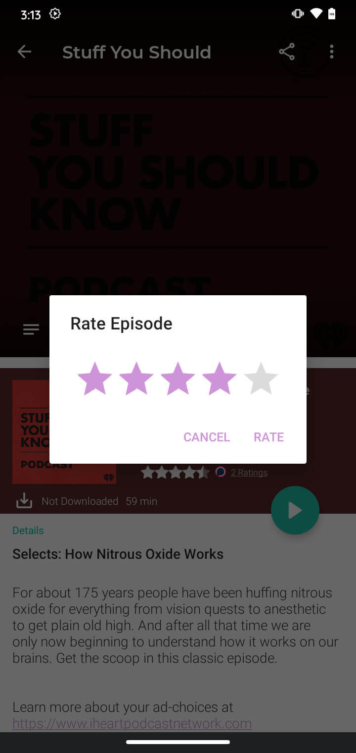 Rating podcasts in Podcast Guru is easy with Podchaser
